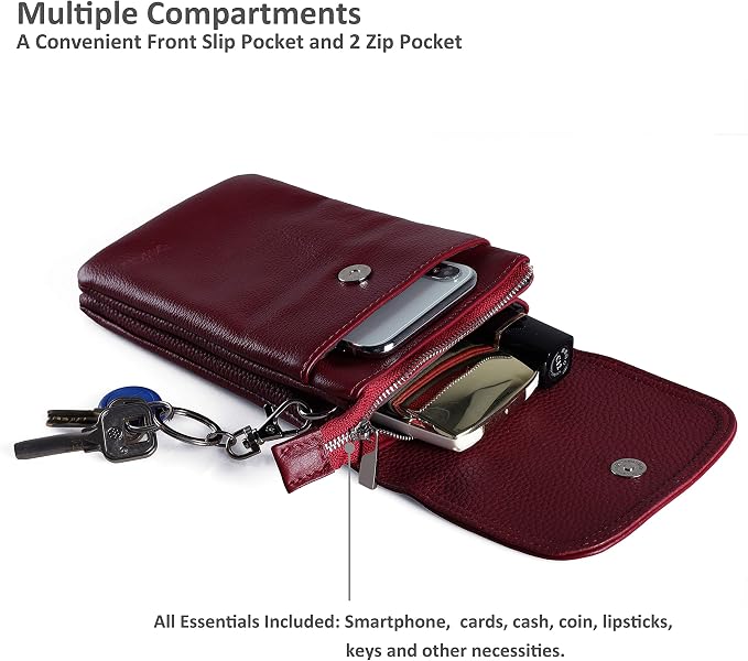 befen Genuine Leather Small Crossbody Bags for Women Cell Phone Travel Bag | Soft Real Leather, Adjustable Shoulder Strap, Card Slots, Compact Size, Daily Travel Shopping Outing Use, Phone Purse