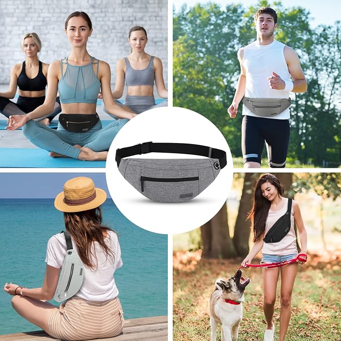 Grey Sling Bag for Women Men Gifts for Enjoy Travel Hands-Free Fanny Pack | Polyester,4-Zipper Pocket, Adjustable Waist Bag for Workout Traveling Casual Festival