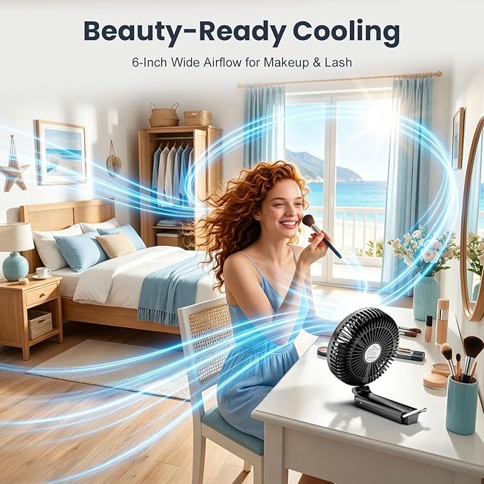 Portable Handheld Fan, 10000mAh Rechargeable 6-Inch Personal Fan for Travel | Ultra Quiet Foldable Desk Fan, 5-Speed Battery Operated Fan with Up to 40H Runtime and Digital Display for Travel and Makeup