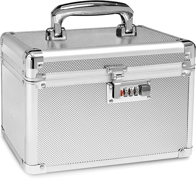 Silver Medication Combination Lock Boxes with Code for Personal Items, Medicine Lockbox for Documents 9.76 x 6.02 x 7.48 Inches Colorful Small