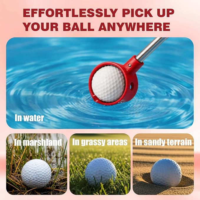 Golf Ball Retriever Telescopic for Water, 9/12/15/20Ft GolfBall Grabber Tool, Golf Accessories Gifts for Men, Women & Golfers, Golf Balls Picker with Stainless Steel Shaft & Rubber Grip