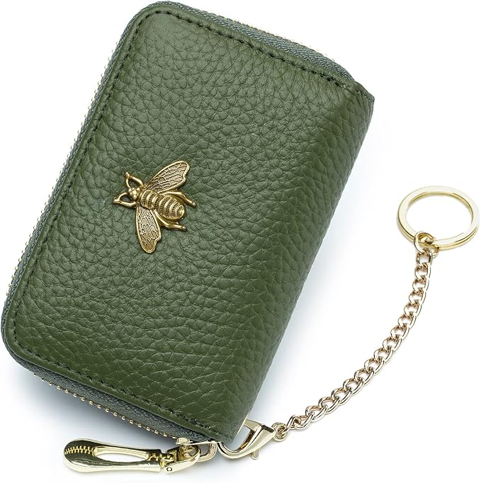imeetu RFID Credit Card Holder, Small Card Wallet Women, Leather Card Case | Genuine Leather Women's Card & id Cases, Change Coin Purse with Zipper Keychain id Window, 20 Colors & 3 Styles, Daily, Gifts