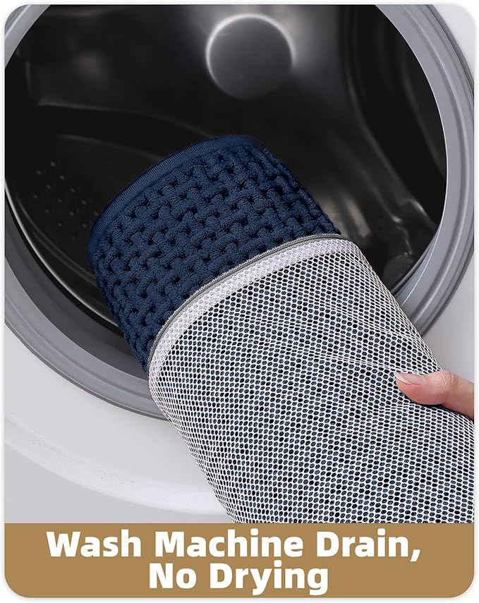 Color&Geometry Chenille Pile Bathroom Rugs Upgraded Denser, 17"x29.5" Non Slip Absorbent Blue Bath Mats for Bathroom Thin Fit Under Door, Washable Quick Dry, Standard Sized