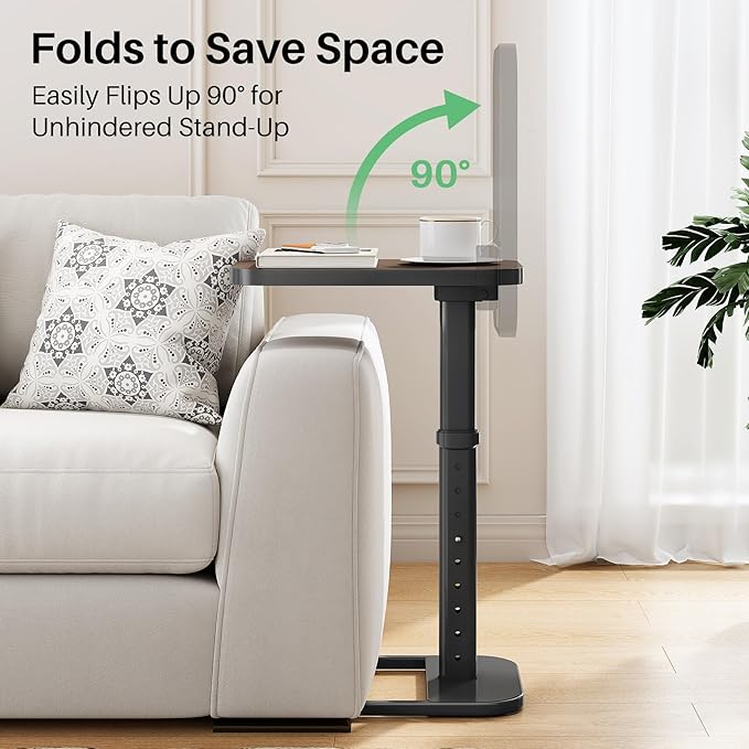 Kitstorack TV Tray Table, Adjustable Height & Rounded Metal Corners, Snack Table for Couch, Sofa, Bed, Chair, Living Room, C Shaped End Side Table for Eating, Dinner or Laptop, Small Spaces, Espresso