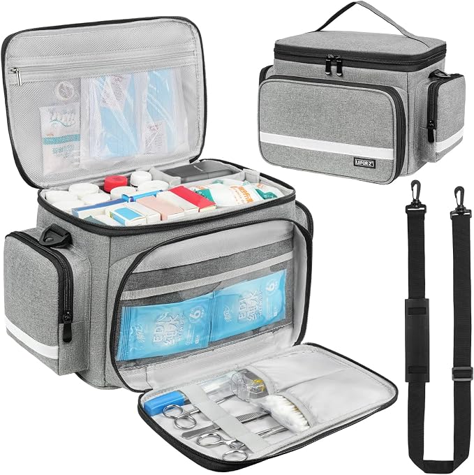 LEFOR·Z Small Medical Bag,First Aid Bag Empty,Home Health Nurse Bag with Detachable Divider,Medical Supplies Storage Tote for Nursing Student,Therapist,Doctors,Grey(11.75 x 7.6 x 8 inch)