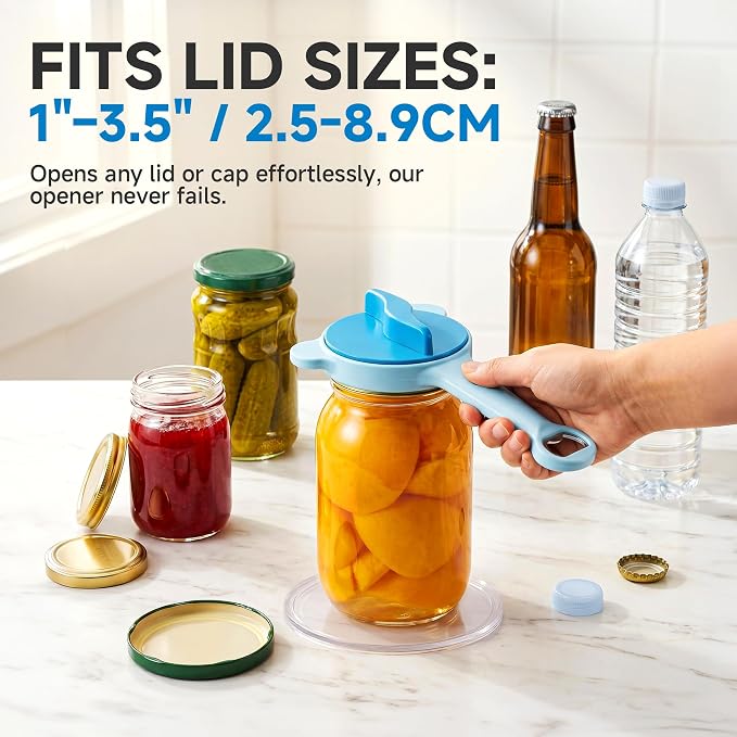 2026 Upgraded 4-in-1 Jar Opener - Adjustable Stainless Steel Lid Remover for Seniors & Arthritis Sufferers, Fits Kitchen Jars, Bottles & Cans Blue