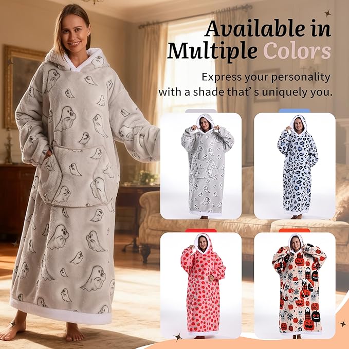 Blanket Hoodie, Long Hooded Blanket Sweatshirt as Birthday Gifts for Women Men, Long Wearable Blanket for Women Men.