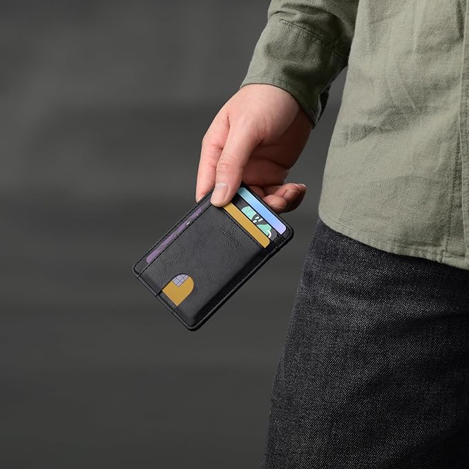Buffway Slim Minimalist Front Pocket RFID Blocking Leather Wallets for Men and Women - Slate Black | Slim