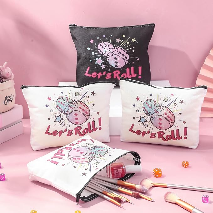 12 Pcs Bunco Gifts for Women Bunco Makeup Bags Let's Roll Dice Game Makeup Bags Casino Lover Gifts Travel Zipper Pouch Dice Game Present Birthday Present for Women Players