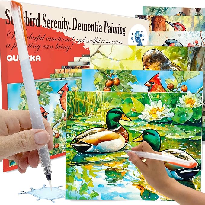 QUOKKA Water Painting Dementia Activities for Seniors – Alzheimer’s Products for Elderly – Reusable Water Doodle Set Songbird Serenity – Activity Kits for Dementia Patients – Crafts for Seniors