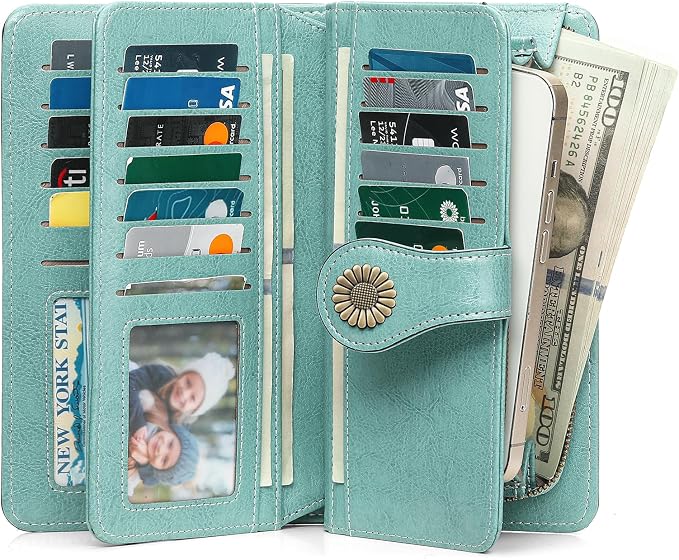 SENDEFN Wallets for Women Leather Credit Card Holder with RFID Blocking Large Capacity Wristlet | with RFID Blocking
