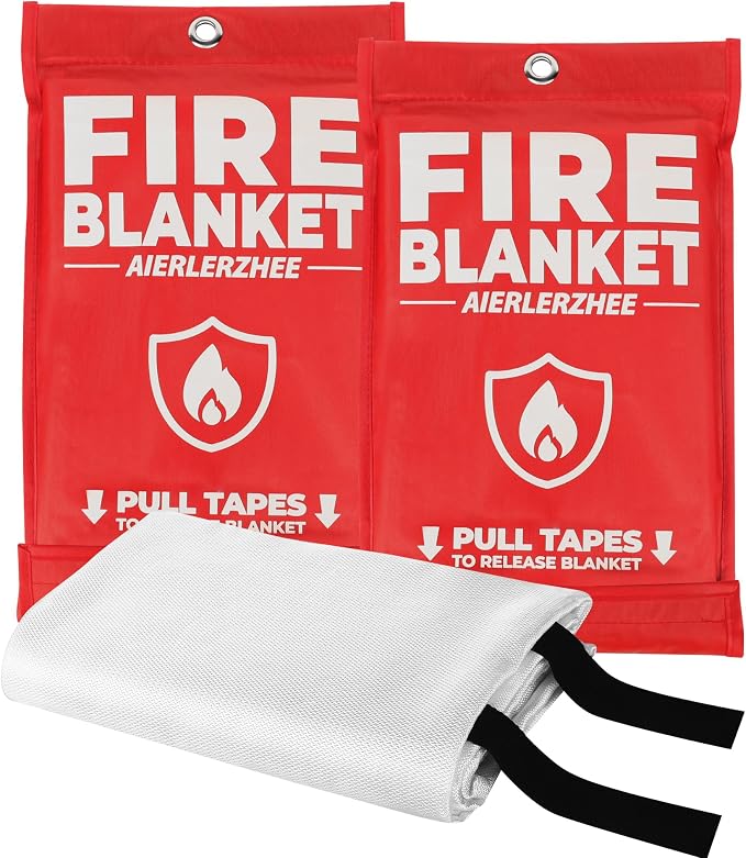 Fire Blanket 2 Pack 40"x40" – CE Certified Fiberglass, Heat Resistant to 1076°F – No-Mess Fire Suppression for Kitchen, Grill, Car, Camping & Home Safety