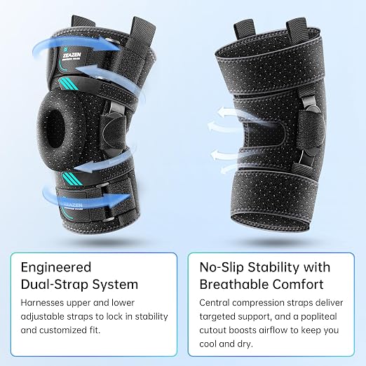 Hinged Knee Brace with Dual Metal Side Stabilizers & Patella Support – Adjustable Open Patella Knee Support for Men and Women – Helps with ACL, MCL, Meniscus Issues – Breathable Design for Sports, Running, Workout (Medium)