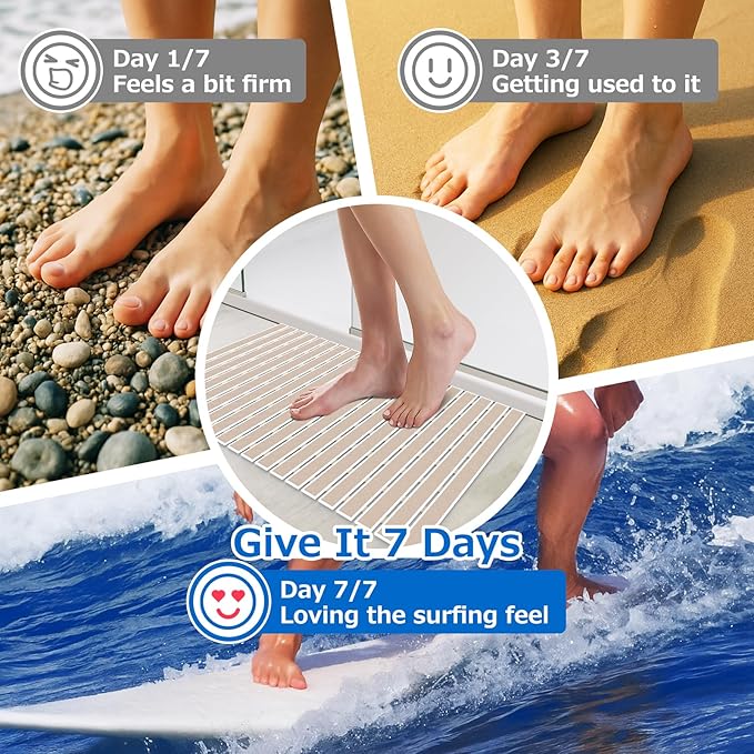 Non Slip Rubber Bathtub & Shower Mat - Fast Drain & Upright Drying Design, Strong Suction Cups, Structured Textured Surface, Low-Maintenance Bathroom Safety Mat, 27 x 16 Inch, Beige, Matace