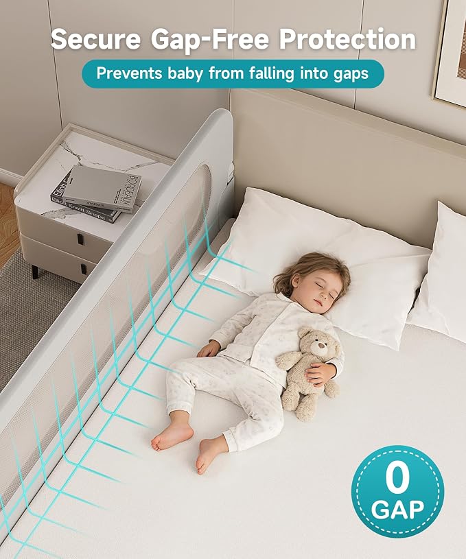 Bed Rail for Toddlers - 71 Inch Foldable Baby Guard | Height Adjustable | Foldable | Fits Full/Queen/King/Twin Beds | U-shape base provides Safety sleep protection | Grey