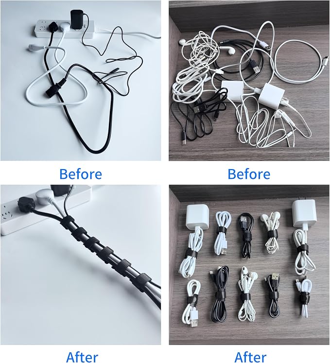 200 PCS 8 Inches Black Reusable Cable Ties, Adjustable Cord Straps, Cable Organizer, Cord Wrap and Hook Loop Cords Management,Adjustable Cord Ties for Organizing Home,Office,Garden,Data Centers