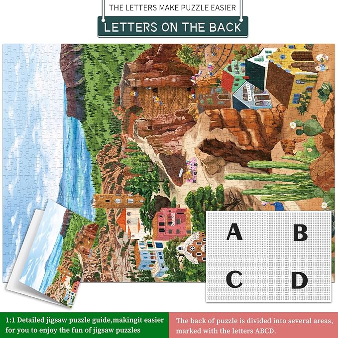 1000 Piece Jigsaw Puzzles for Adults, Mining Town Cliff Puzzle with 1:1 HD Poster, Precise Interlocking, Letter Markings on Back, Dust-Free, Stress Relief & Ideal Family Game Gift