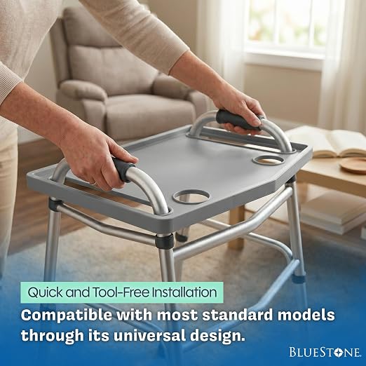 Bluestone Walker Tray- Upright with Holders-Universal Table Fits Most Standard Folding Walkers-Home Mobility Medical Equipment Accessories, 1 Count (Pack of 1) | Mobility Table Tray Fits Most Standard Folding Walkers, Home Mobility Medical Equipment Ac...