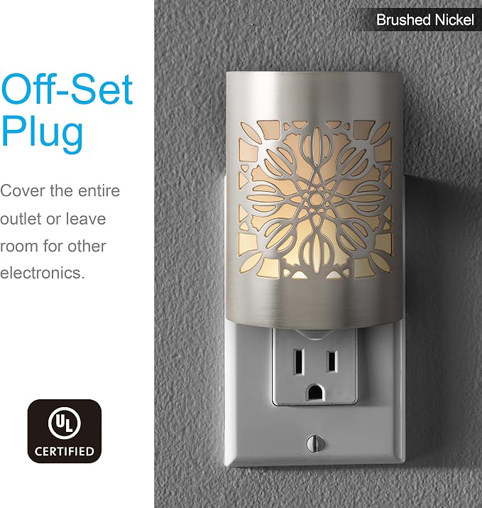 GE CoverLite LED Night Lights Plug into Wall 2-Pack, Plug in Night Light, Dusk to Dawn, Warm White, Auto-On/Off, for Adults Kids Room Bedroom Bathroom Hallway Kitchen 87942 Brushed Nickel | Floral