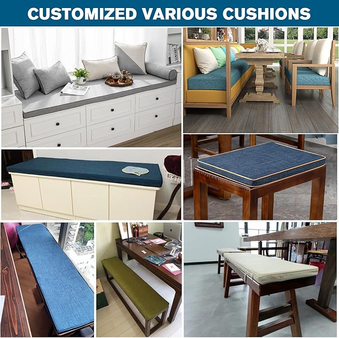 Cushion Custom Size for Bench, Customize Cushion for Indoor Outdoor Patio Furniture Window Seat, Linen Cover with Zipper and 45D High-Resilience Foam Insert (Custom Sizes, Dark Grey)