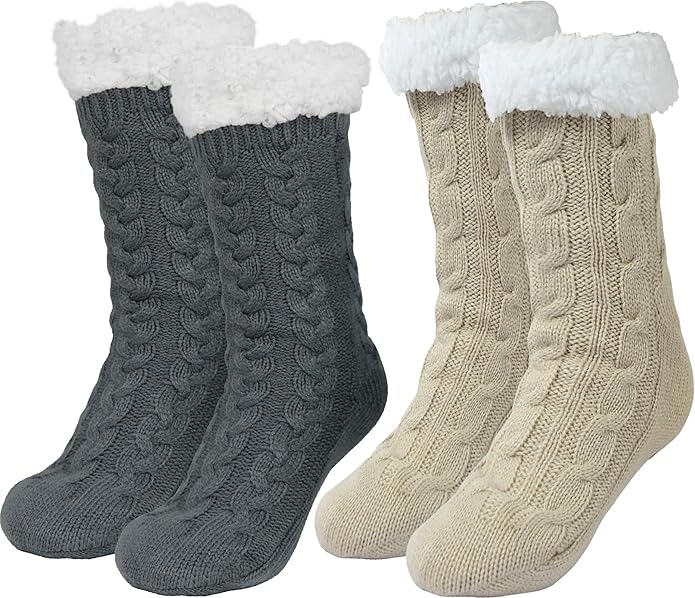Slipper Socks for Women with Gripper - Winter Non Slip Thick Fuzzy Socks - Warm Cozy Christmas Gift