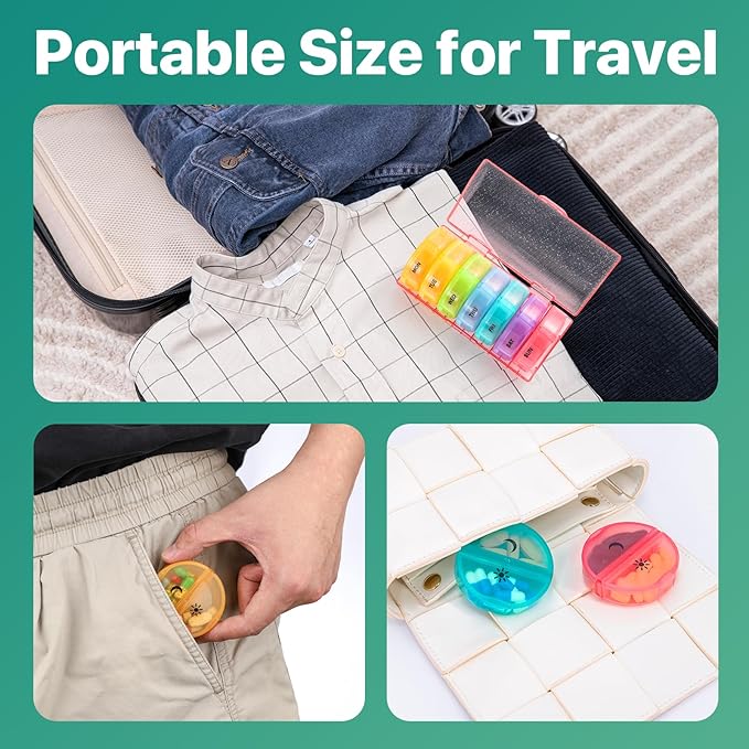 Sukuos Large Weekly Pill Organizer 2 Times a Day, Daily Pill Box 7 Day Easy to Open with Double Protection, AM PM Pill Case for Medicine/Vitamin/Fish Oil/Supplements (Glitter Pink)