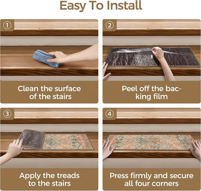 SARBEN 30"x30" Non Slip Stair Treads for Wooden Steps 1 Pack,Cedarwood Sage | Peel and Stick Carpet Stair Runner with TPE Adhesive Backing, Carpet for Added Safety, Pet and Senior Friendly