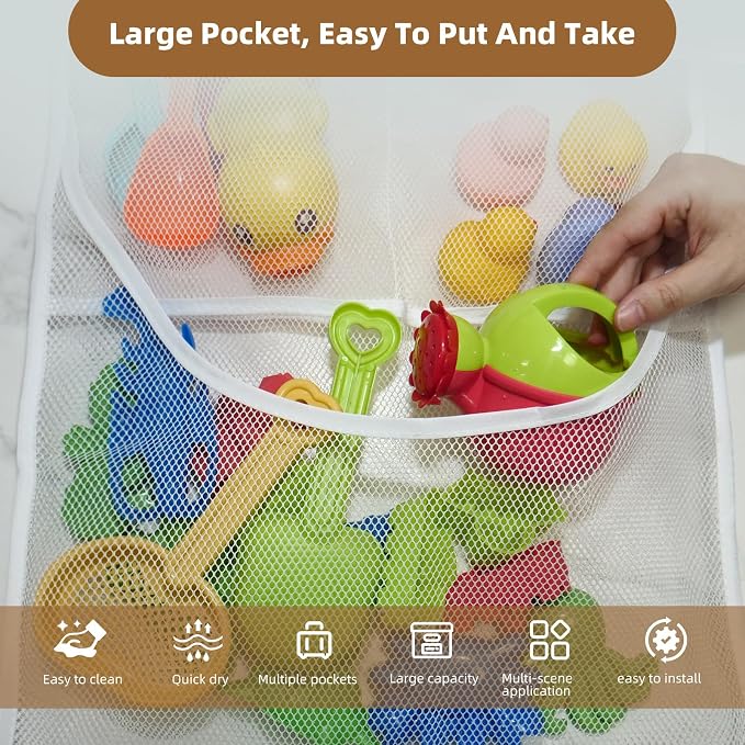 2PCS Mesh Shower Organizer Hanging,Shower Curtain Liner Pockets Hanging with Pockets Quick Dry Cruise RV Camper Bathroom Organizer with Shower Curtain Hooks