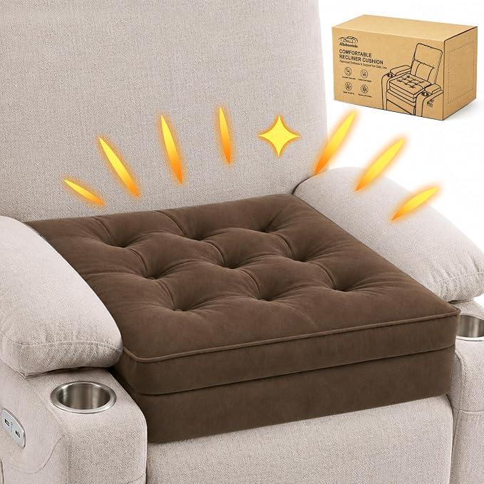 Allaboutsla Recliner Seat Cushion, 20x20x5 Lift Chair Cushion for Elderly | Comfy Dual-Layer Recliner Cushion Adds Height, Thick Recliner Cushion for Long Sitting, Non-Slip Chair Pad for Recliner Brown