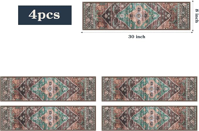 Lahome Non Slip Stair Treads Indoor 15 Pack 8" X 30" Carpet Treads for Wood Stairs, Washable Self Adhesive Stair Runners Soft Surface, Noise Reducing for Kids, Elders and Dogs Dorie, Dull Teal