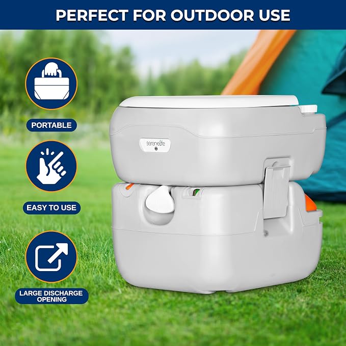 SereneLife 5.8 Gal Portable Camping Toilet For Adults, 120+ Flushes Porta Potty Camp Toilet with Detachable Waste Tank, Level Indicator, Carry Bag, Suitable for Camping, Hiking, and Boating