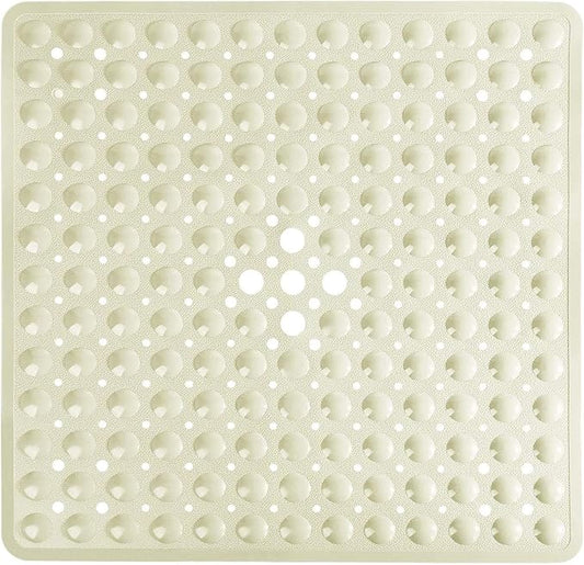 Yimobra Shower Stall Mat Non Slip, 21x21 Inch, Soft Square Bath Mat for Shower with Suction Cups and Drain Holes, Stall Floor Mats for Bathroom, Machine Washable, Bathroom Accessories, Beige