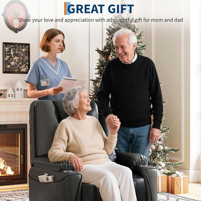 Recliner Chair, Electric Power Lift Chair with Remote, Stand Assist for Elderly, 3 Adjustable Positions, USB Charging Ports, Cup Holders, Side Storage Pockets, Comfortable Sofa for Living Room, Grey