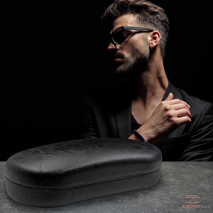 MyEyeglassCase - Large Sunglasses Case - Glasses Holder with Pouch & Cloth - Eyeglass Hard shell Medium - Extra Large frames