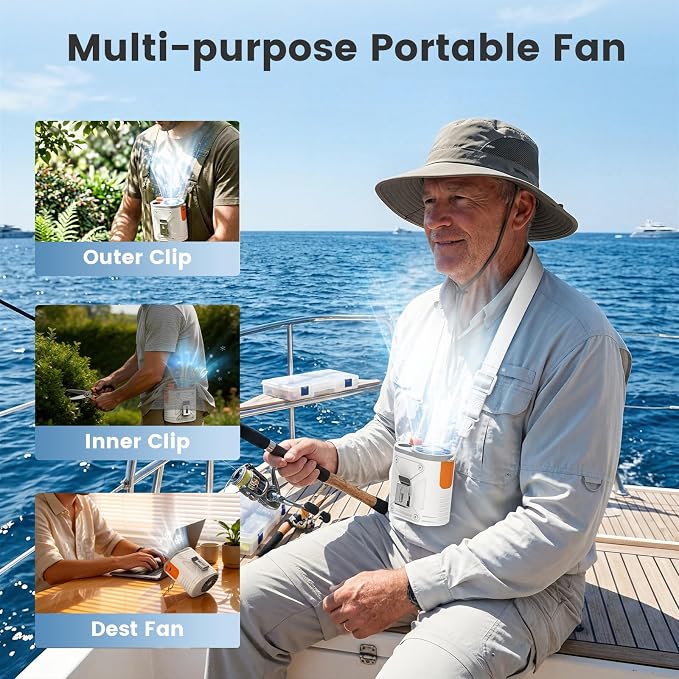 XAP Rechargeable Portable Fan, Infinitely Speed 12000RPM Strong Airflow, Personal Waist Fan Hands-Free Hanging Neck Fan, Wearable Belt Fan for Outdoor, Camping, Hiking, Jobsite