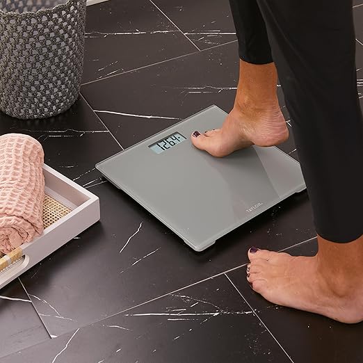 Taylor Digital Bathroom Scale for Body Weight, 400 lb Capacity, 11x11 Tempered Glass Platform, 4 Precision Sensors, Mid Gray, 3-Pack Tray