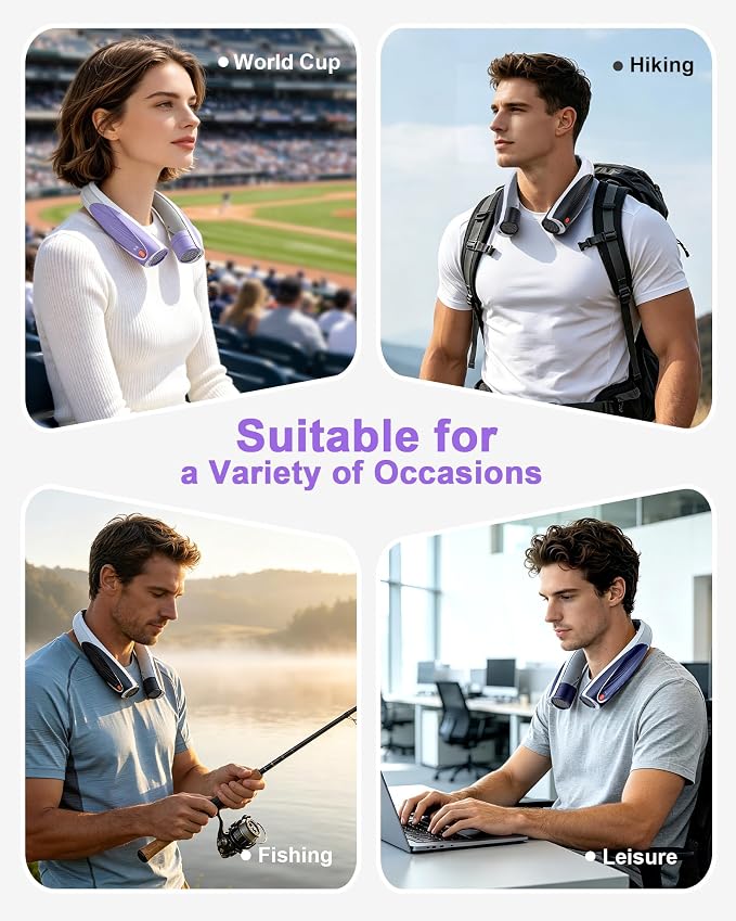 Portable Neck Fan, 6 Speeds Airflow Cooling Fan, 6000mAh Rechargeable Personal Fan, 15-20H Long Battery Life, Hands Free Wearable Cooler, Gift for Men Women Travel Camping Outdoor Indoor