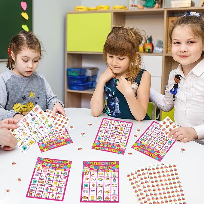 Birthday Bingo Game Cards for Kids Girls Adults - 24 Players Birthday Party Bingo Games for School Classroom Family Kids Birthday Party Activities Supplies