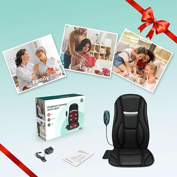 Snailax Vibration Back Massager with Heat, Seat Massager with 8 Vibrating Motors & 5 Modes, Chair Massager Cushion, Massage Pad for Chair, Office, Gifts for Lover