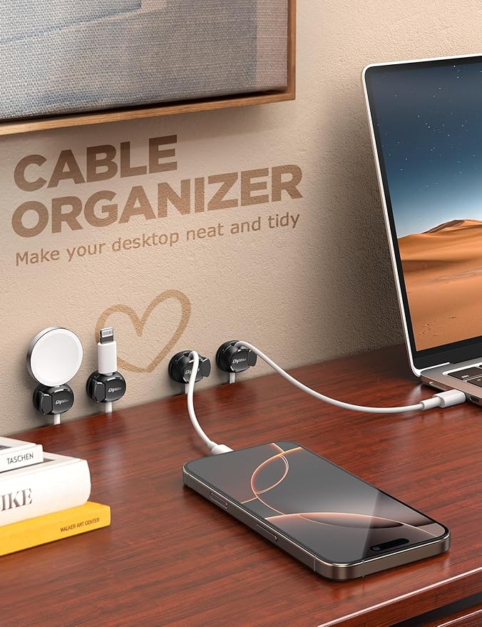 8-Pack Cable Clips, Dorm Room Essentials, Quick-Lock Cord Organizer, Cord Holder for Nightstand, Home Office Desk Accessories for Men Women, College Dorm Decor, Cubicle Accessories, School Supplies