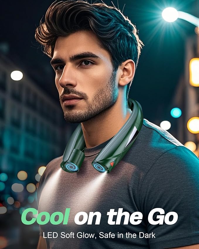Laimiod Hand Free Portable Neck Fan with LED Book Light for Men & Women | Comfortable Silicone Made, 6-20 Hours Long Lasting, 6 Adjustable Speeds, Ultra Quiet Personal Neck Cooler for Indoor Outdoor