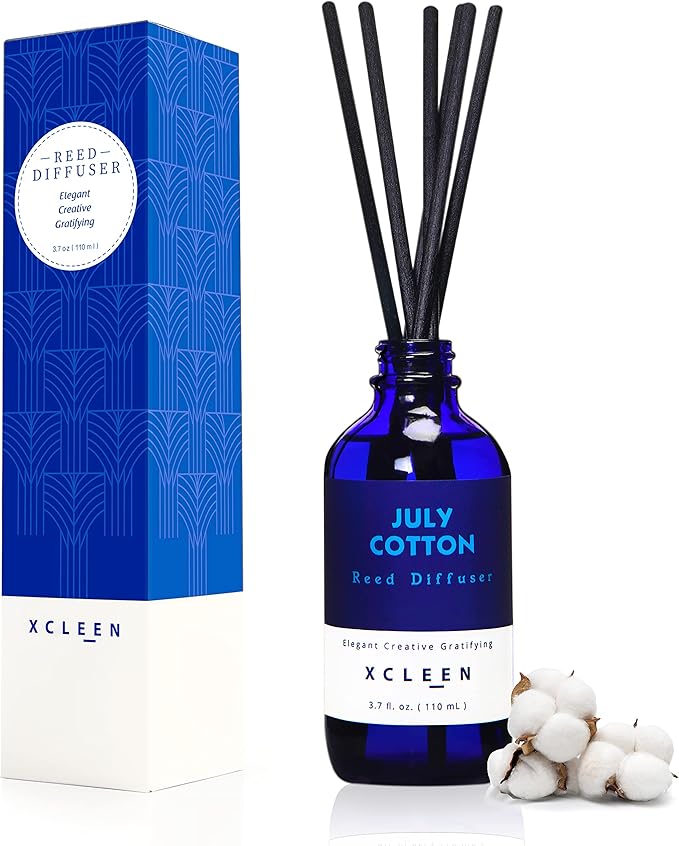 July Cotton Reed Diffuser Set, 3.7 Oz Aromatherapy Scented Oil Diffuser Sticks, Great Room Air Fresheners, Best Housewarming Gift idea - Giving, Home & Office Decor