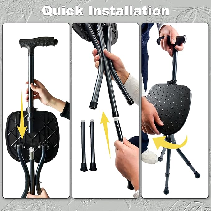 FATTCHIAR Walking Cane with Seat Folding Lightweight Adjustable Cane Chair Foldable for Seniors Portable Seat