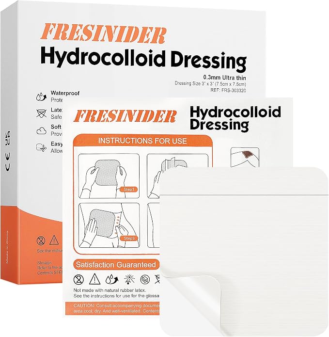 FRESINIDER Hydrocolloid Wound Dressing 3" x 3" – 20 Pack Ultra Thin Self-Adhesive Bandages for Wound Care, Bed Sores, Acne, Blisters – Waterproof & Absorbent Hydrocolloid Patches for Faster Healing