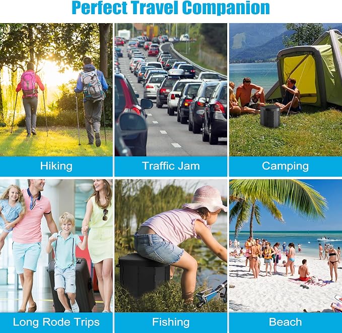 Portable Camping Toilet, Folding Toilet for Adults with Lid and Retractable Toilet Paper Holder, Waterproof Porta Potty with Carry Bag and Disposible Liners