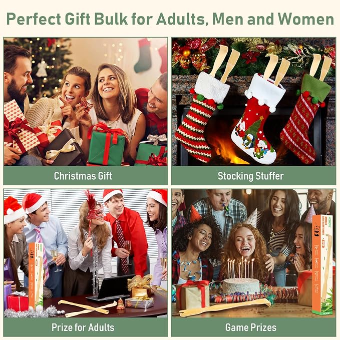 4 Pack Wooden Bamboo Back Scratcher for Men Women Adults | Christmas Small Gifts for Grandpa Grandma Seniors, Gifts for Elderly Women Men, 16.5 Inch Long Handle Back Scratchers