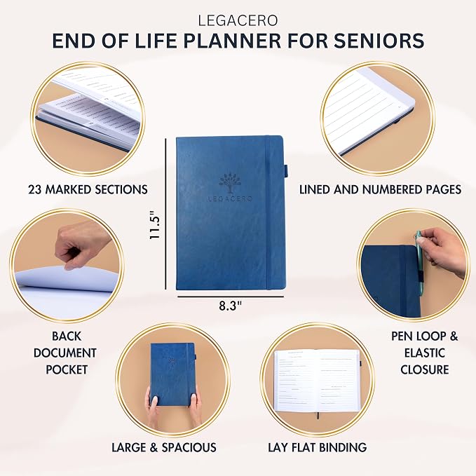 End of Life Planner for Seniors - Guided Estate Planning Organizer for Next of Kin. Large What To Do When I’m Gone Book and Important Document Organizer to Share with Your Executor (Navy Blue)