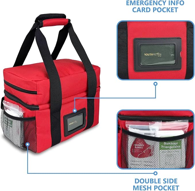 Double Layers Medicine Organizer Storage Bag with Dividers, First Aid Bag with Medic First Aid Badge, Medical Bag for Medical Supplies & Equipment