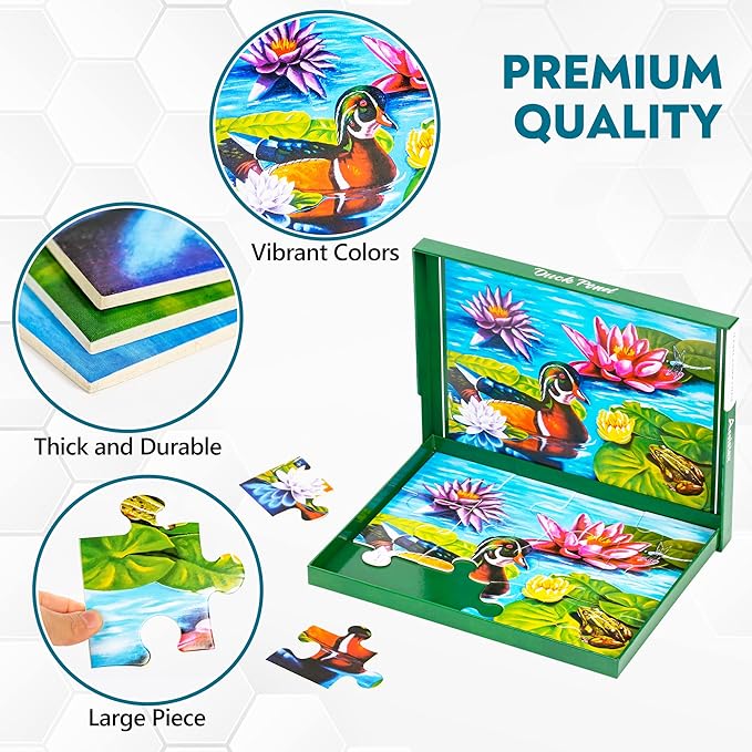 Assistex Large Piece Jigsaw Puzzle for Seniors with Dementia with Conversation Prompts, Large Piece Memory Game for Adults, Elderly, and Dementia Patients – Duck Pond Puzzle, 12 pcs
