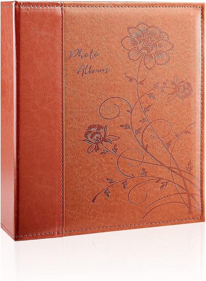 Photo Album 8x10 Clear Pages Pockets Leathe Cover Slip Slide in Photo Album Holds 100 Vertical 8x10 Photos Picture Book for Wedding Family (Brown)